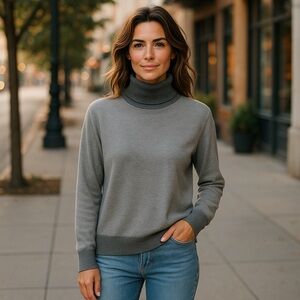 Club Monaco Grey  100% Cashmere Turtleneck Sweater Size S Cozy Casual‎ Fall